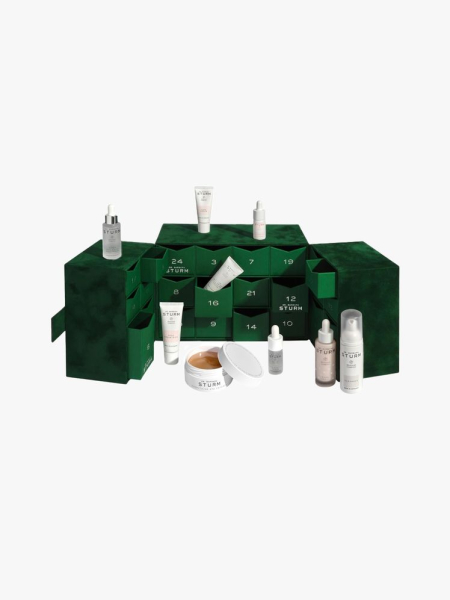 Dr. Barbara Sturm Advent Calendar in multiple branded components on a  light gray background